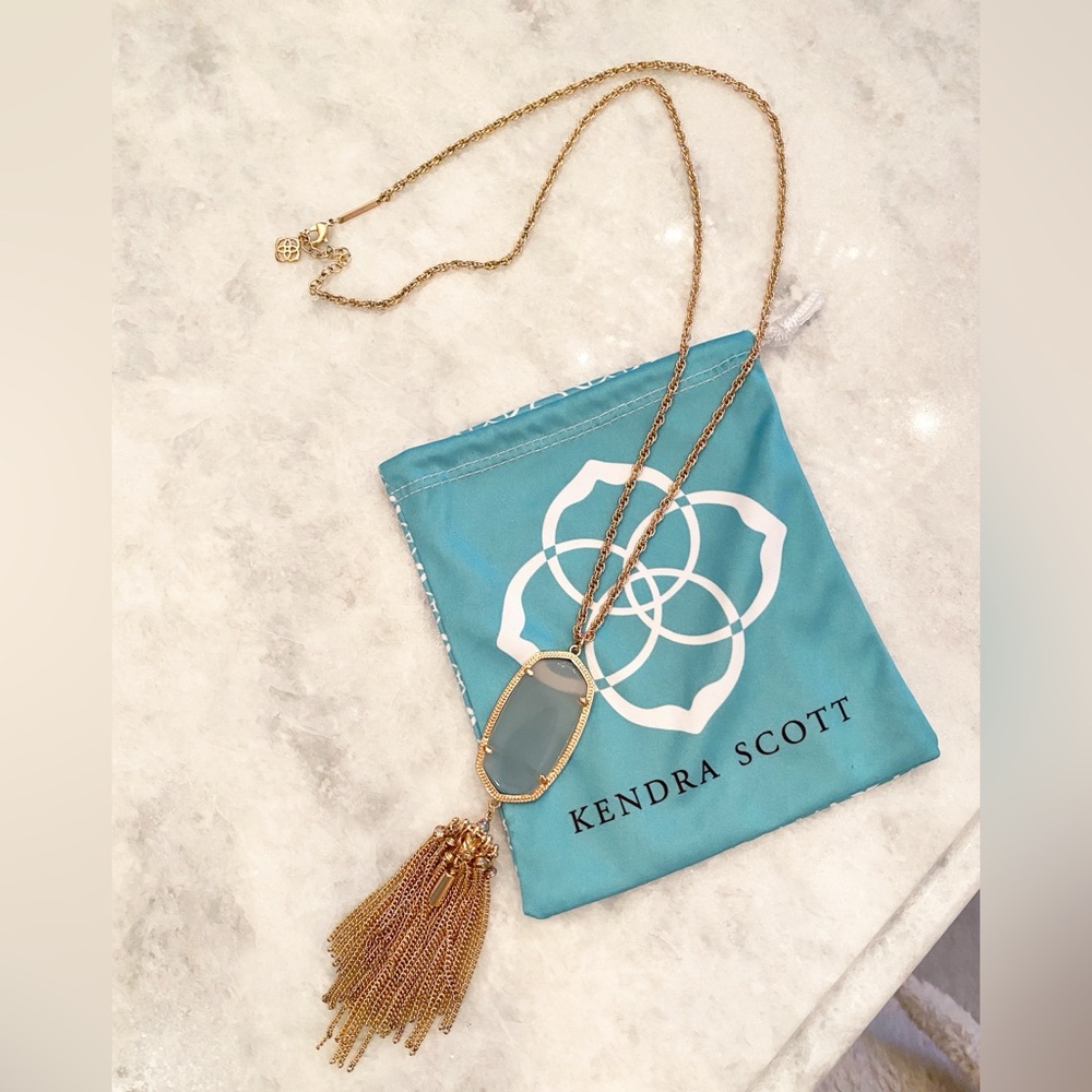Kendra Scott Rose Gold Chain Tassel Necklace with Neutral Grey Stone